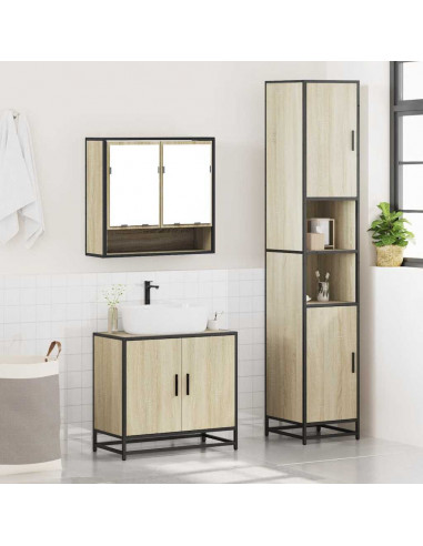 Set Mobili da Bagno 3 pz Rovere Sonoma in Legno Multistrato