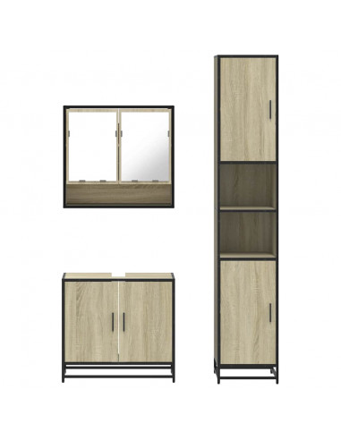 Set Mobili da Bagno 3 pz Rovere Sonoma in Legno Multistrato
