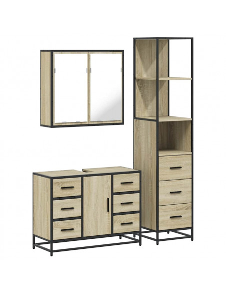 Set Mobili da Bagno 3 pz Rovere Sonoma in Legno Multistrato