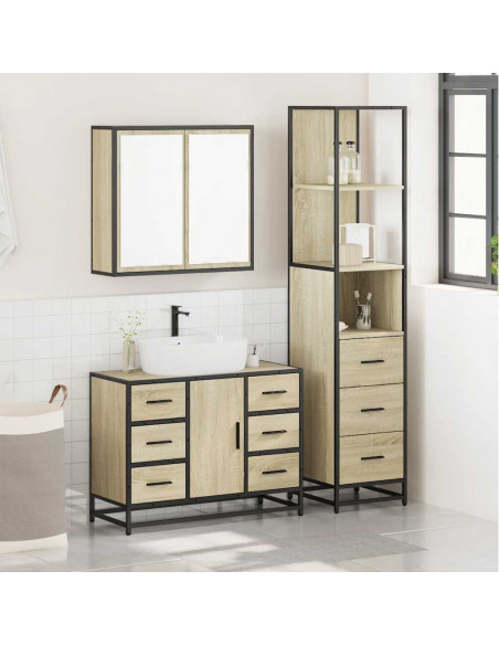 Set Mobili da Bagno 3 pz Rovere Sonoma in Legno Multistrato