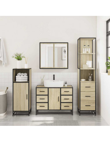 Set Mobili da Bagno 3 pz Rovere Sonoma in Legno Multistrato
