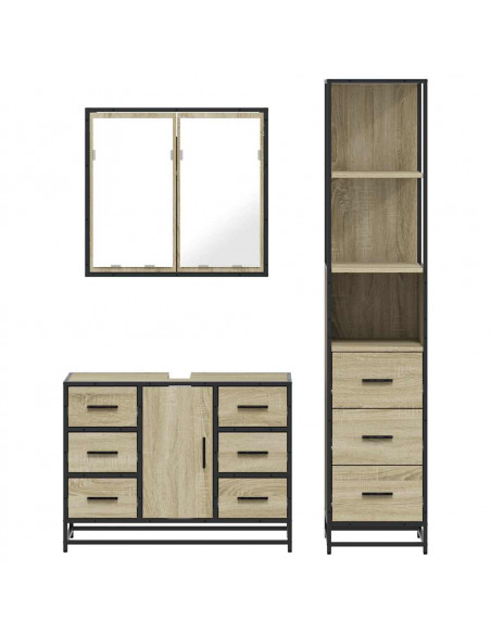 Set Mobili da Bagno 3 pz Rovere Sonoma in Legno Multistrato