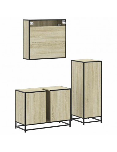Set Mobili da Bagno 3 pz Rovere Sonoma in Legno Multistrato