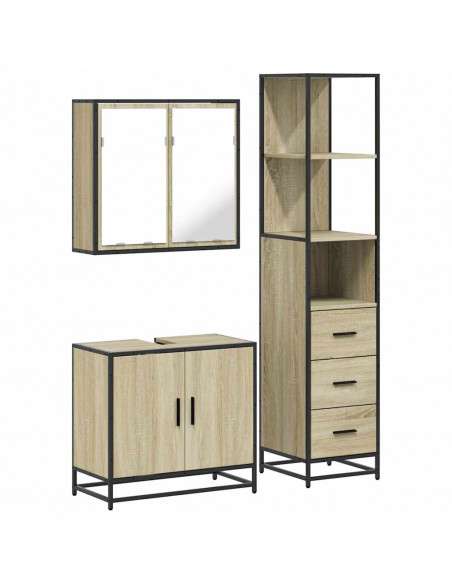 Set Mobili da Bagno 3 pz Rovere Sonoma in Legno Multistrato