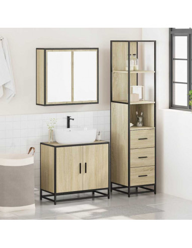 Set Mobili da Bagno 3 pz Rovere Sonoma in Legno Multistrato