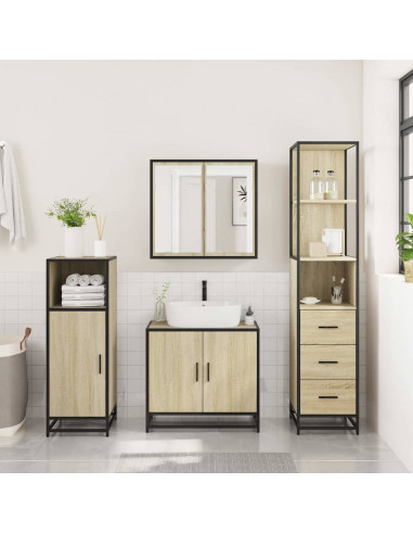 Set Mobili da Bagno 3 pz Rovere Sonoma in Legno Multistrato