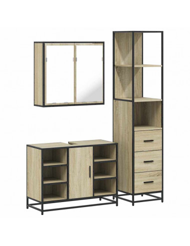 Set Mobili da Bagno 3 pz Rovere Sonoma in Legno Multistrato