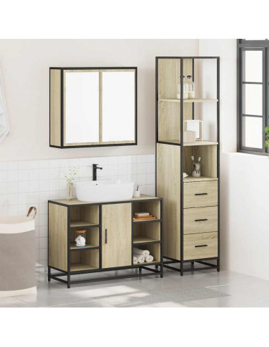 Set Mobili da Bagno 3 pz Rovere Sonoma in Legno Multistrato