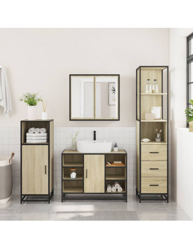 Set Mobili da Bagno 3 pz Rovere Sonoma in Legno Multistrato