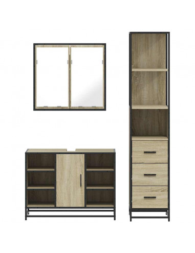 Set Mobili da Bagno 3 pz Rovere Sonoma in Legno Multistrato