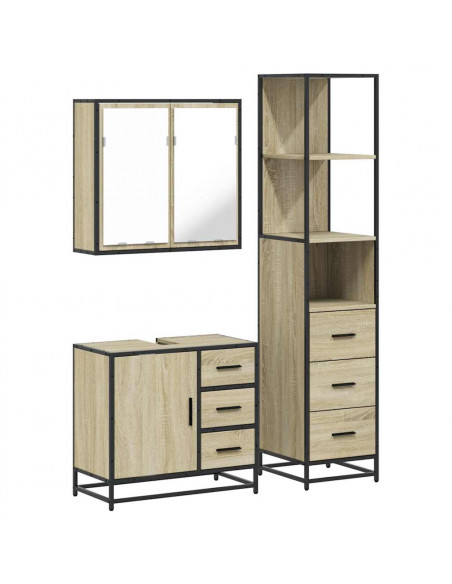 Set Mobili da Bagno 3 pz Rovere Sonoma in Legno Multistrato