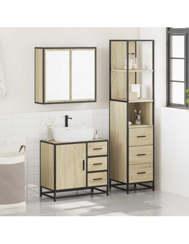 Set Mobili da Bagno 3 pz Rovere Sonoma in Legno Multistrato