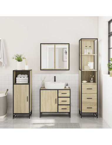 Set Mobili da Bagno 3 pz Rovere Sonoma in Legno Multistrato