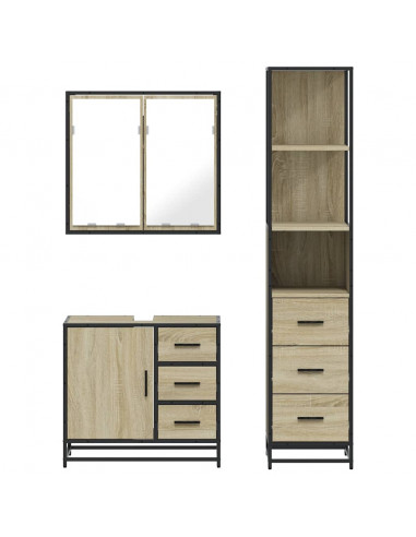 Set Mobili da Bagno 3 pz Rovere Sonoma in Legno Multistrato