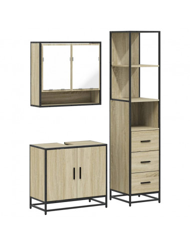 Set Mobili da Bagno 3 pz Rovere Sonoma in Legno Multistrato