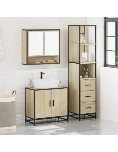 Set Mobili da Bagno 3 pz Rovere Sonoma in Legno Multistrato