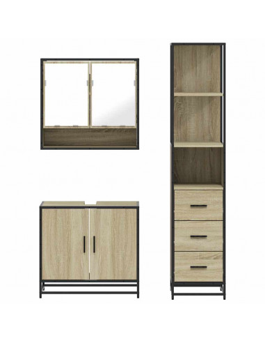 Set Mobili da Bagno 3 pz Rovere Sonoma in Legno Multistrato