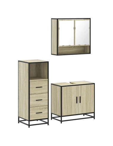 Set Mobili da Bagno 3 pz Rovere Sonoma in Legno Multistrato