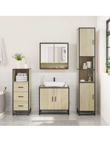 Set Mobili da Bagno 3 pz Rovere Sonoma in Legno Multistrato