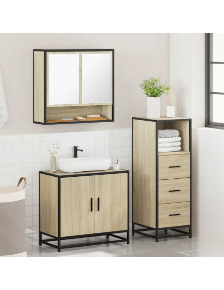 Set Mobili da Bagno 3 pz Rovere Sonoma in Legno Multistrato