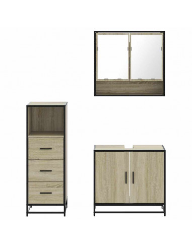 Set Mobili da Bagno 3 pz Rovere Sonoma in Legno Multistrato