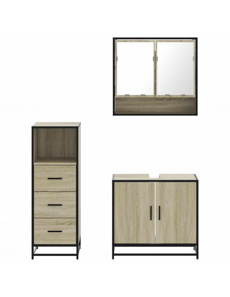 Set Mobili da Bagno 3 pz Rovere Sonoma in Legno Multistrato
