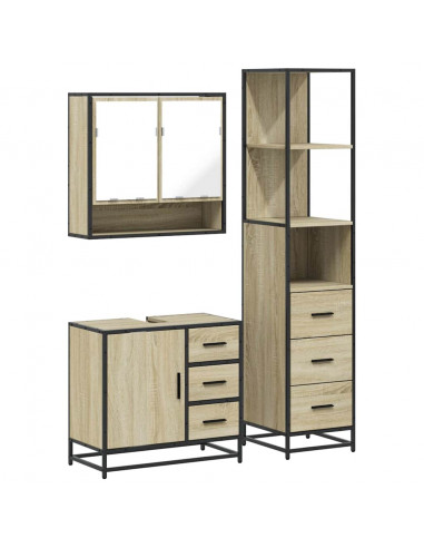 Set Mobili da Bagno 3 pz Rovere Sonoma in Legno Multistrato