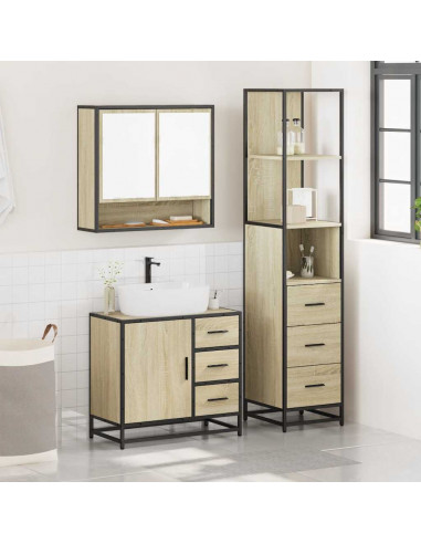 Set Mobili da Bagno 3 pz Rovere Sonoma in Legno Multistrato