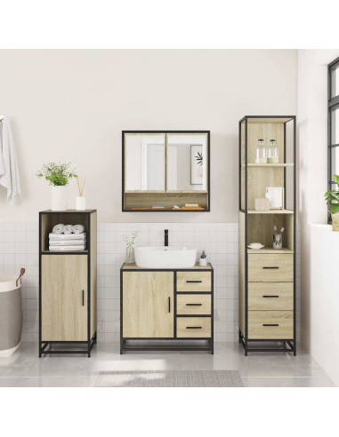Set Mobili da Bagno 3 pz Rovere Sonoma in Legno Multistrato