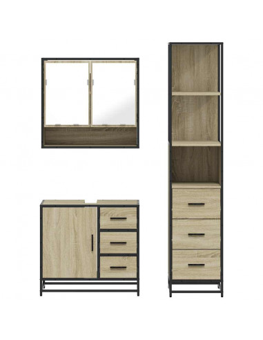 Set Mobili da Bagno 3 pz Rovere Sonoma in Legno Multistrato