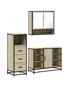Set Mobili da Bagno 3 pz Rovere Sonoma in Legno Multistrato 2