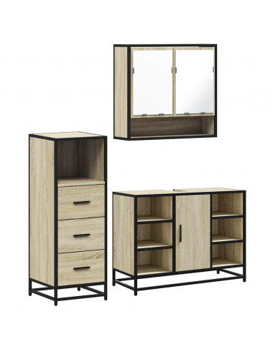 Set Mobili da Bagno 3 pz Rovere Sonoma in Legno Multistrato