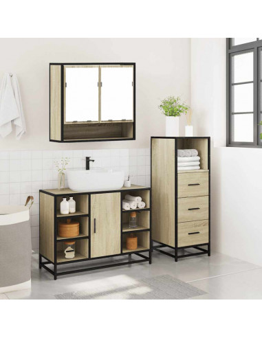 Set Mobili da Bagno 3 pz Rovere Sonoma in Legno Multistrato