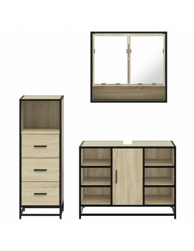 Set Mobili da Bagno 3 pz Rovere Sonoma in Legno Multistrato