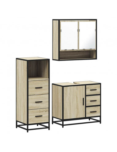 Set Mobili da Bagno 3 pz Rovere Sonoma in Legno Multistrato