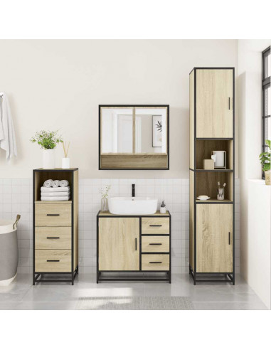 Set Mobili da Bagno 3 pz Rovere Sonoma in Legno Multistrato