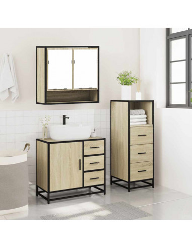 Set Mobili da Bagno 3 pz Rovere Sonoma in Legno Multistrato