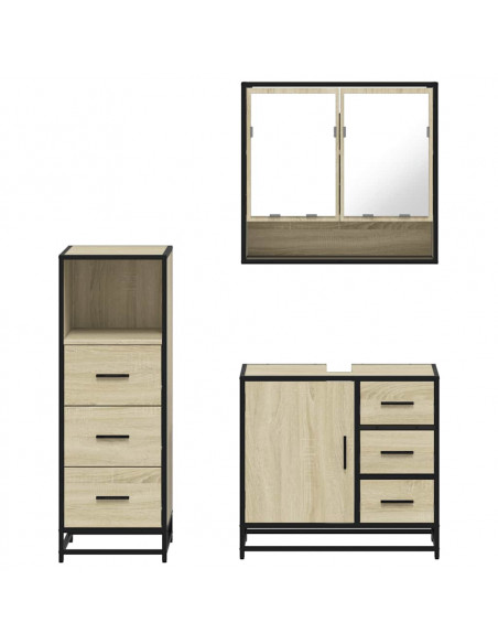 Set Mobili da Bagno 3 pz Rovere Sonoma in Legno Multistrato