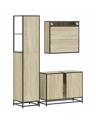 Set Mobili da Bagno 3 pz Rovere Sonoma in Legno Multistrato