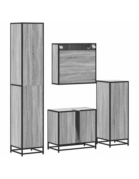 Set Mobili da Bagno 4 pz Grigio Sonoma in Legno Multistrato