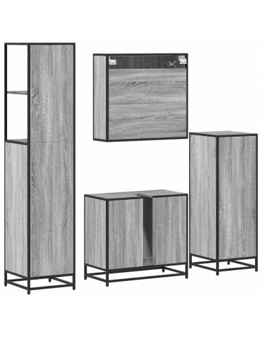 Set Mobili da Bagno 4 pz Grigio Sonoma in Legno Multistrato
