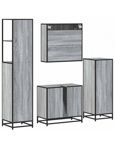 Set Mobili da Bagno 4 pz Grigio Sonoma in Legno Multistrato