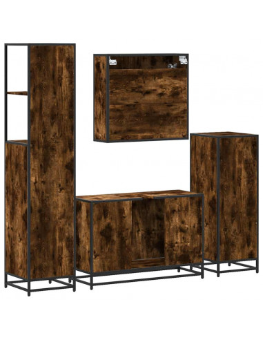 Set Mobili da Bagno 4 pz Rovere Fumo in Legno Multistrato