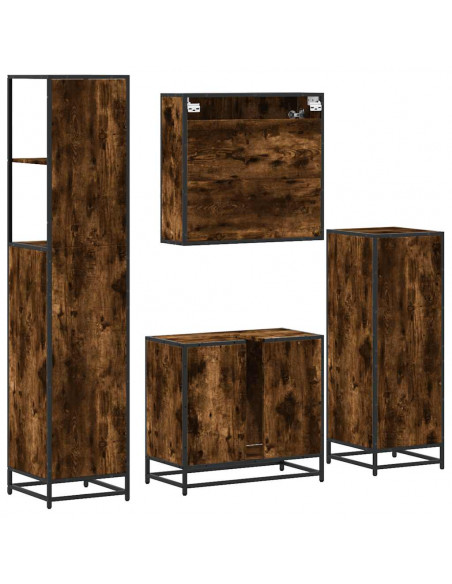 Set Mobili da Bagno 4 pz Rovere Fumo in Legno Multistrato