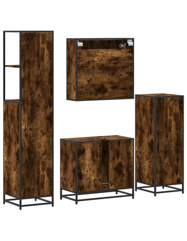 Set Mobili da Bagno 4 pz Rovere Fumo in Legno Multistrato