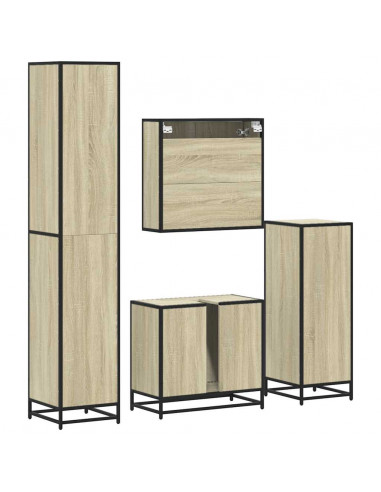 Set Mobili da Bagno 4 pz Rovere Fumo in Legno Multistrato