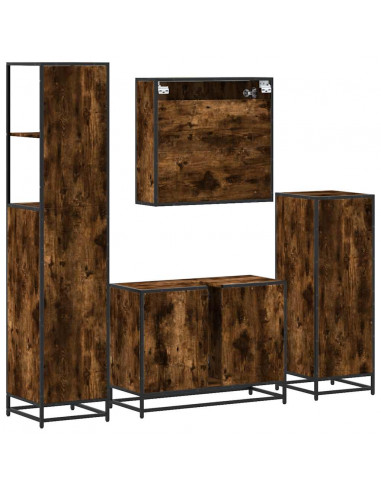 Set Mobili da Bagno 4 pz Rovere Fumo in Legno Multistrato