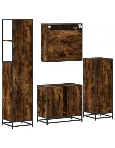 Set Mobili da Bagno 4 pz Rovere Fumo in Legno Multistrato