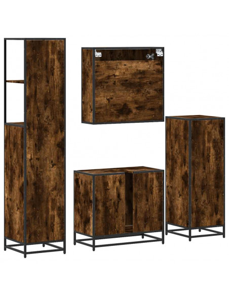 Set Mobili da Bagno 4 pz Rovere Fumo in Legno Multistrato