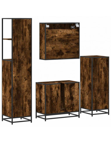 Set Mobili da Bagno 4 pz Rovere Fumo in Legno Multistrato